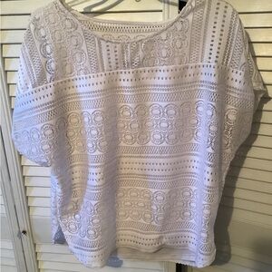 Kim Rogers ladies pullover white lace top with attached camisole, size missing